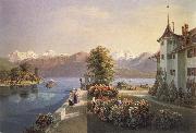 Gabriel Lory fils View of the old lock Schadau in Thun china oil painting artist